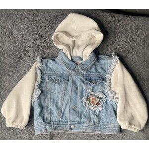 Vintage 90s Kids 24M Denim Jean Jacket Hoodie Toddler Baby Blue Casual Time